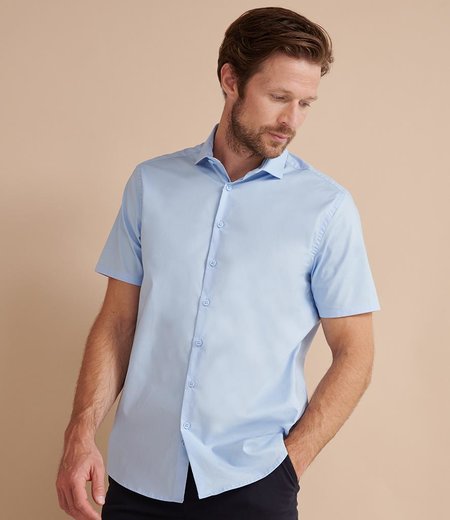 Henbury - Short Sleeve Stretch Poplin Shirt