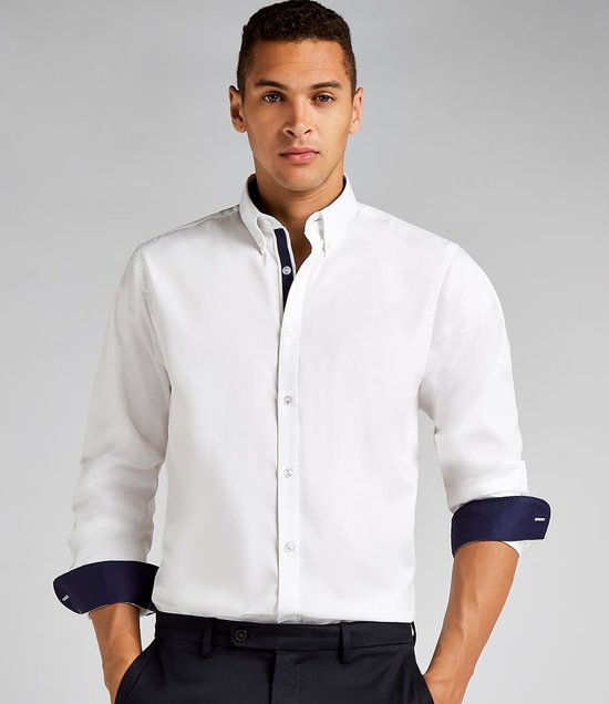 Kustom Kit - Premium Long Sleeve Contrast Tailored Oxford Shirt